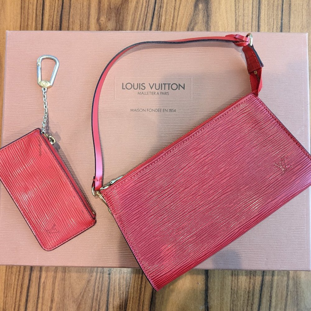 LOUIS VUITTON Hand Bag Pouchette & Key Pouch, red epi